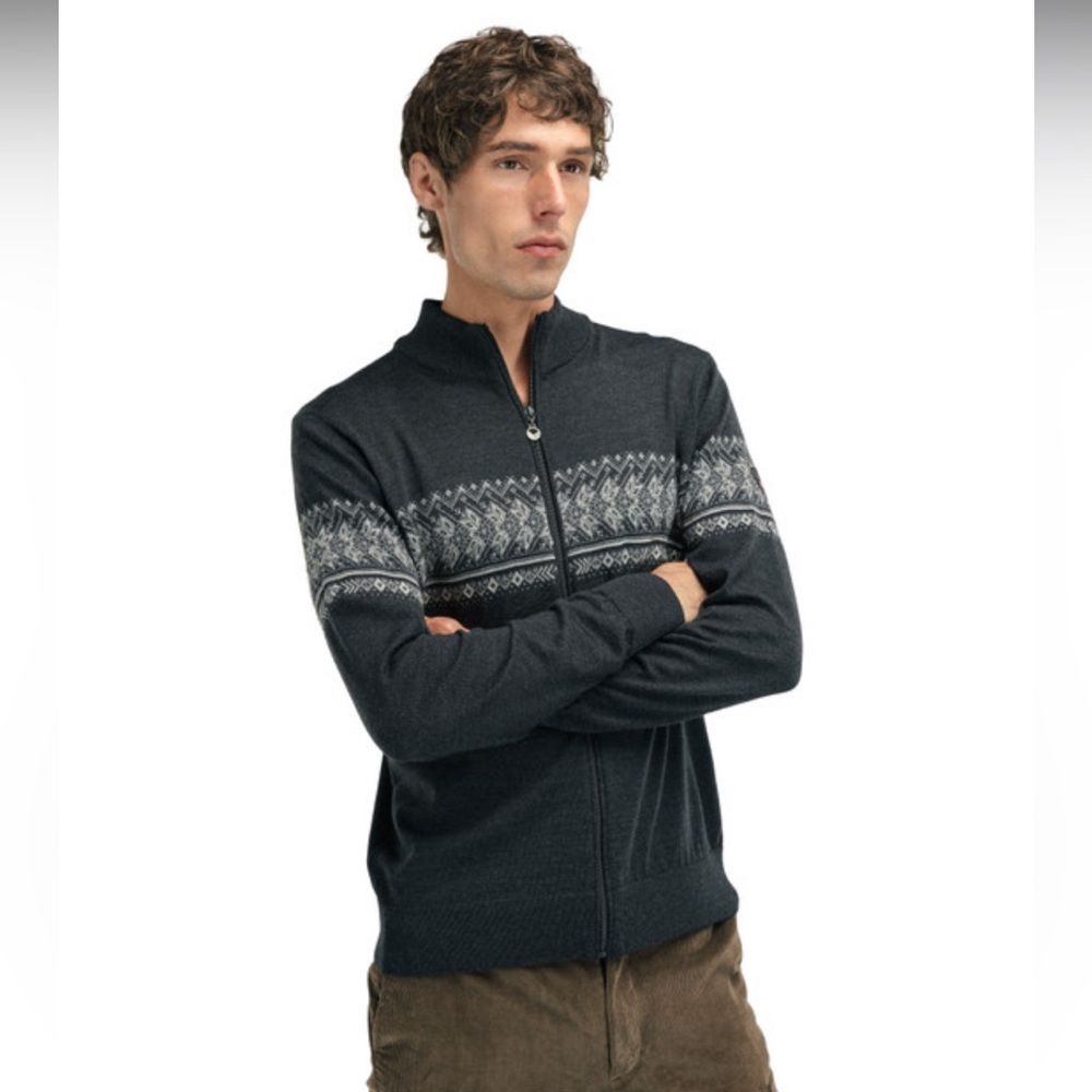 DALE OF NORWAY Hovden Men’s Full-Zip Merino Cardigan Sweater - Charcoal, size S